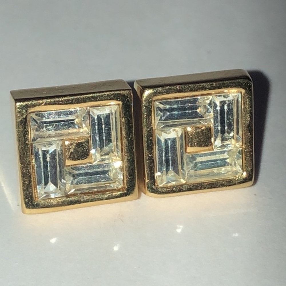 Gold Tone CZ Rhinestone Square Boho Stud Earrings
